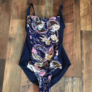 Romenza Targo one piece women’s swimsuit bathing suit blue floral print Size S